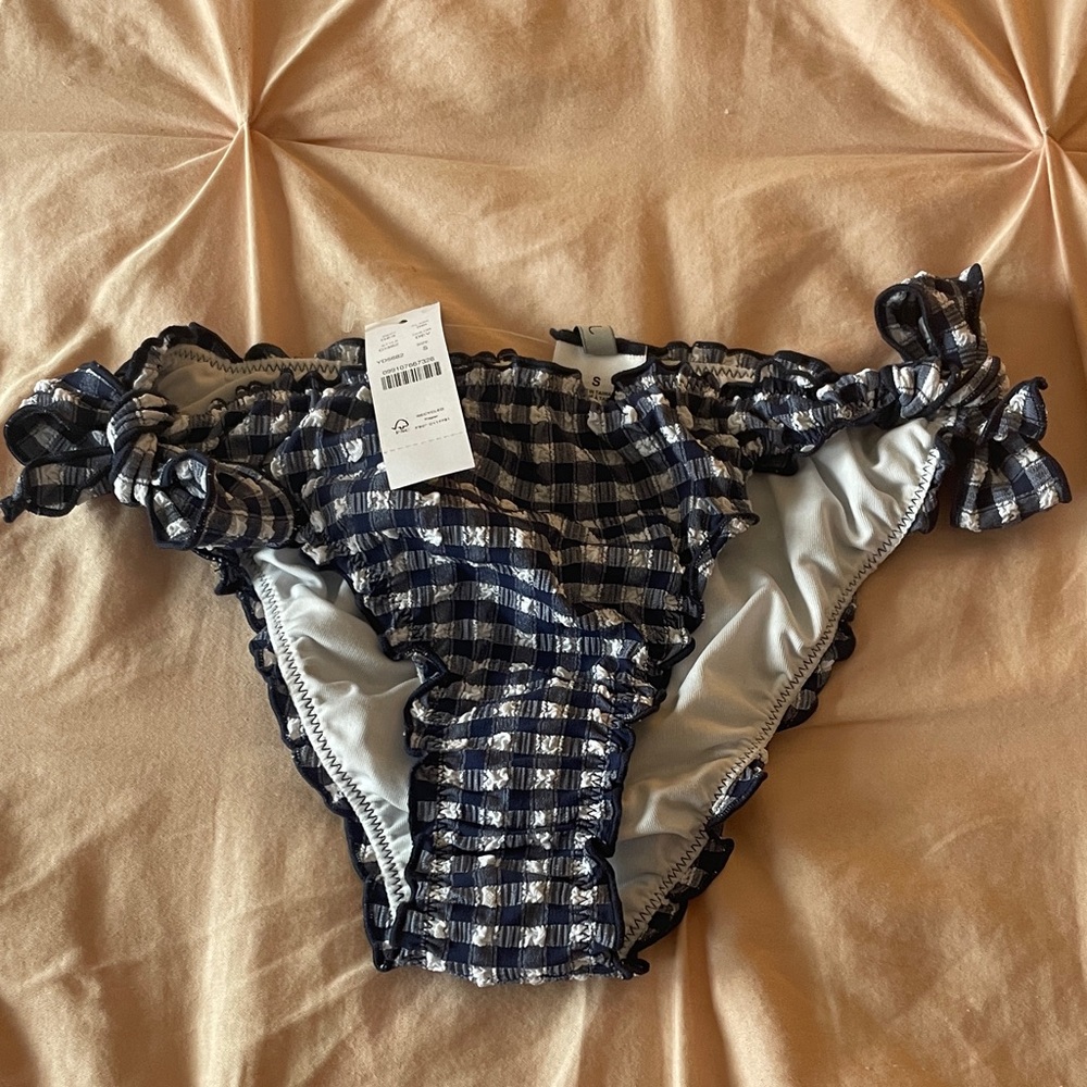 J Crew Lettuce Trim String Bikini in Gingham size S